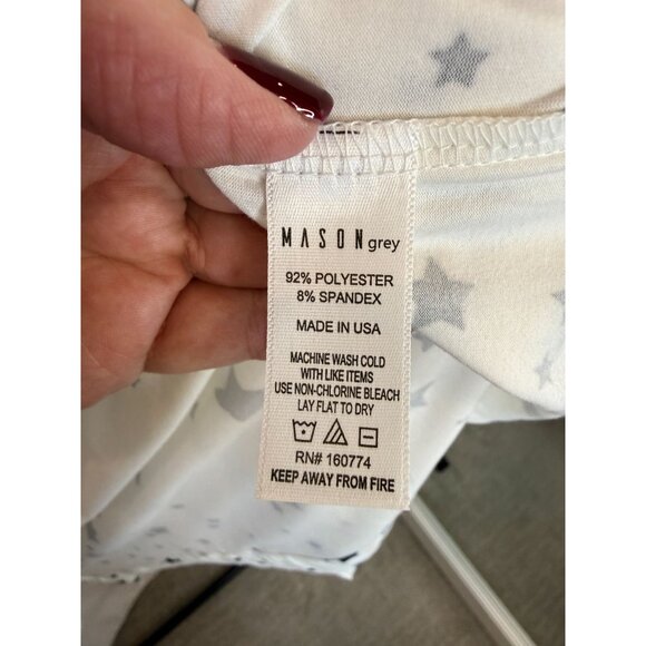 Mason Gray Quinn Cloud Jersey Banded Short Robe in White Stars NWT - Size L - Picture 3 of 7